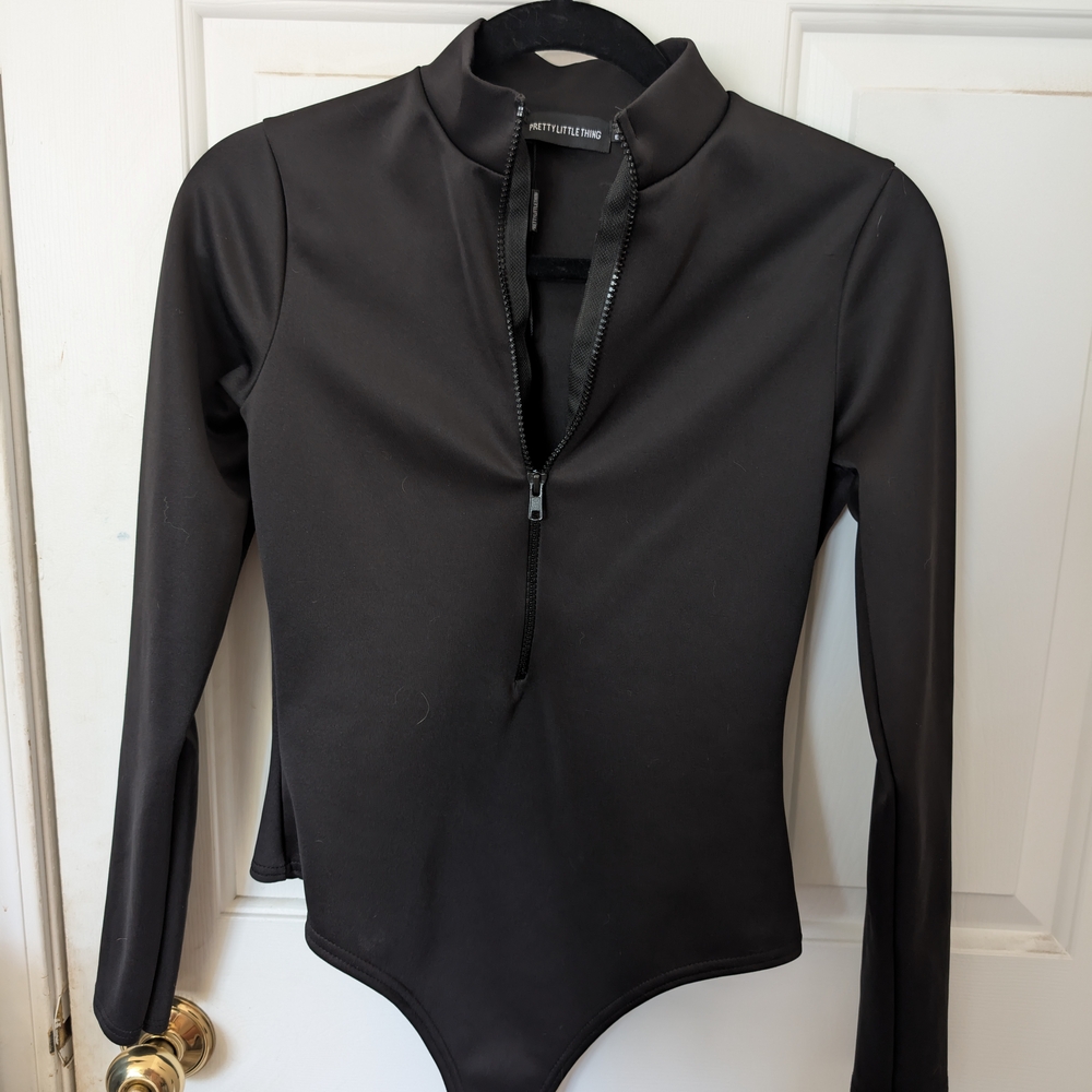 Joe & Elle Black Fitted Long Sleeve Bodysuit with Mandarin Collar